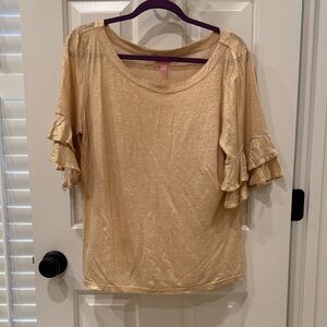 Lilly Pulitzer Gold Metallic Ruffle Sleeve Top